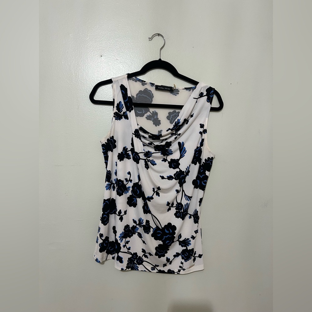 IVANKA TRUMP | Black and Blue Floral Cowl Neck Top